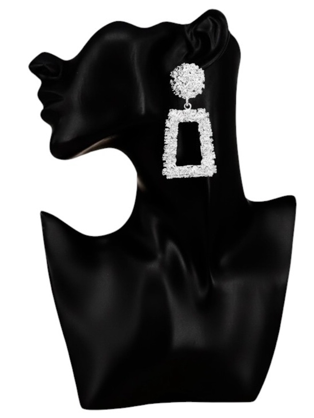 (NWT) Textured Silver Post Back Metal Open Trapezoid Knocker Earrings